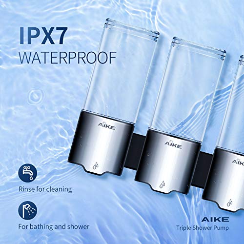 AIKE Triple Automatic Soap and Shower Dispenser Wall Mount 3 Chambers IPX7 Waterproof 3 x 17 fl oz.