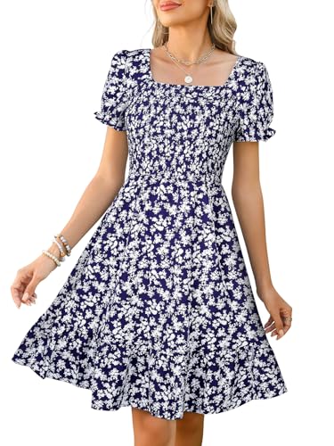 Image of Lyrur Women's Short Sleeve Summer Dresses 2026 Spring Casual Square Neck Easter Dress A-Line Tiered Sundress with Pockets
