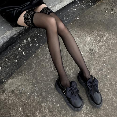 TAIKULE Women Thigh High Stocking Silicone Lace Top Stockings Silky Stocking Tights for Women Girls Black4