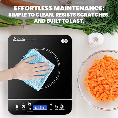 Image of OMEO Portable Induction Cooker Countertop Burner 1800 Watt Induction Burner with Touch LCD Sensor, LED Display, 10 Temperature Levels, Child Safety Lock, Function