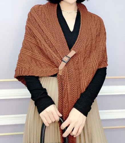 Women's Crocheted Shawl Wrap Soft Jacquard Knitted Cardigan Poncho Sweater Coat Warm Scarf Shawl Cape Solid Color 20253