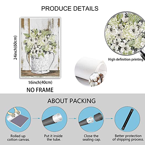 Rustic Floral Wall Art Country Bathroom Wall Decor Farmhouse Style Poster White Flower Canvas Prints Jar Flower Wall Art Home Decor For Bathroom Bedroom Living Room 16X24 Inch No Frame #TOP1