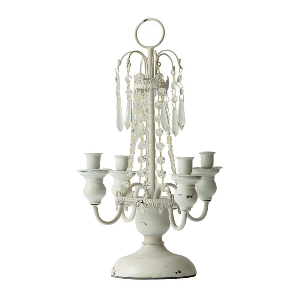 Candelabro nórdico Retro Blanco Puro con Colgante de Cristal para Mesa de Comedor, Ideal para Sala de Estar, Oficina y Banquetes.