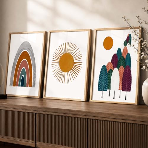 Image of kotart Boho Painting Wall Art Home Decoration Paintings With Frame For Living Room Bed Room Hotel Wall Decor Digital Reprint Set of 3 (19X25 inch)