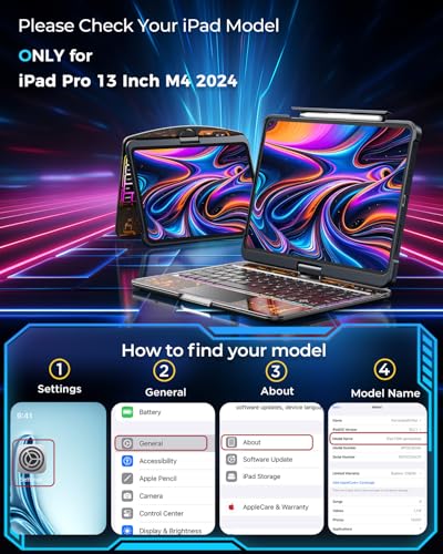 SIBEITU Keyboard Case for iPad Pro 13 Inch M4 2024, Clear Wireless Keyboard Protective Cover with Multi-Touch Trackpad, 7-Color Backlight & 3-Brightness, 360 Rotatable, Visible PCB Tech Design, Black