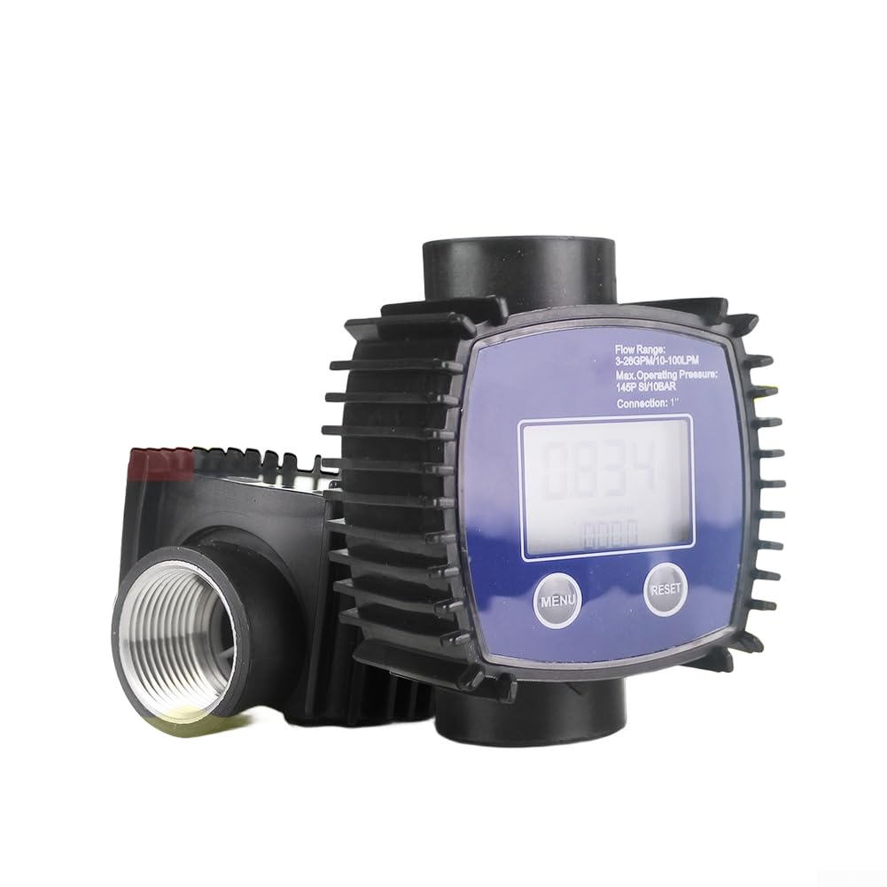 Medidor de flujo electrónico de turbina con pantalla digital, conector roscado de acero inoxidable para metanol, diésel y agua, rango de medición 10-100 L/min, precisión ± 1%, resistencia a la presión