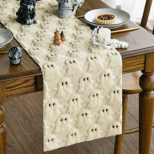 Artoid Mode Beige Ghost Soft Plush Faux Fur Jacquard Halloween