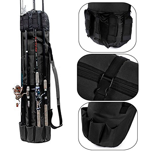AMOMO Portable Fishing Rod Bag Fishing Pole and Reel Carrier Storage Case Travel Carry Holder Bags Great Christmas Gift (Black)