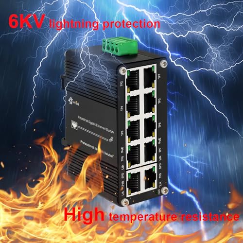 Image of Mini Industrial 8-Port 10 /100 /1000T 802.3at PoE + 2-Port 10 /100 /1000T Din Rail Mount Compact Ethernet Switch, 48~57V DC Unmanaged Network Switch 20Gbps Switching Capacity