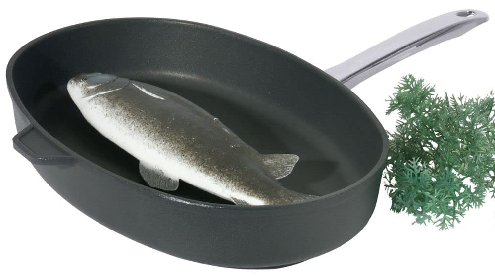 Contacto Edelstahl Fischpfanne, Aluminiumguss 38 x 26 x 6 cm mit Titan-Alu-Beschichtung