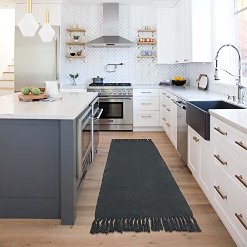 Seavish Grey Hallway Runner Rug Machine Washable Rug, 2X6 Kitchen Runner Rug Cotton Hand Woven Reversible Farmhouse Low-Pile Entryway Rug For Laundry Room Bedroom Bathroom Foyer Living Room #TOP1