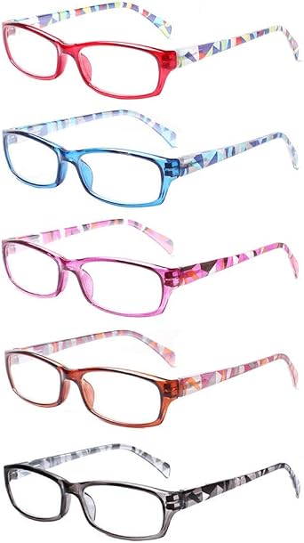 Kerecsen 5-Pack Reading Glasses Women Spring Hinge Pattern Design Glasses for Reading