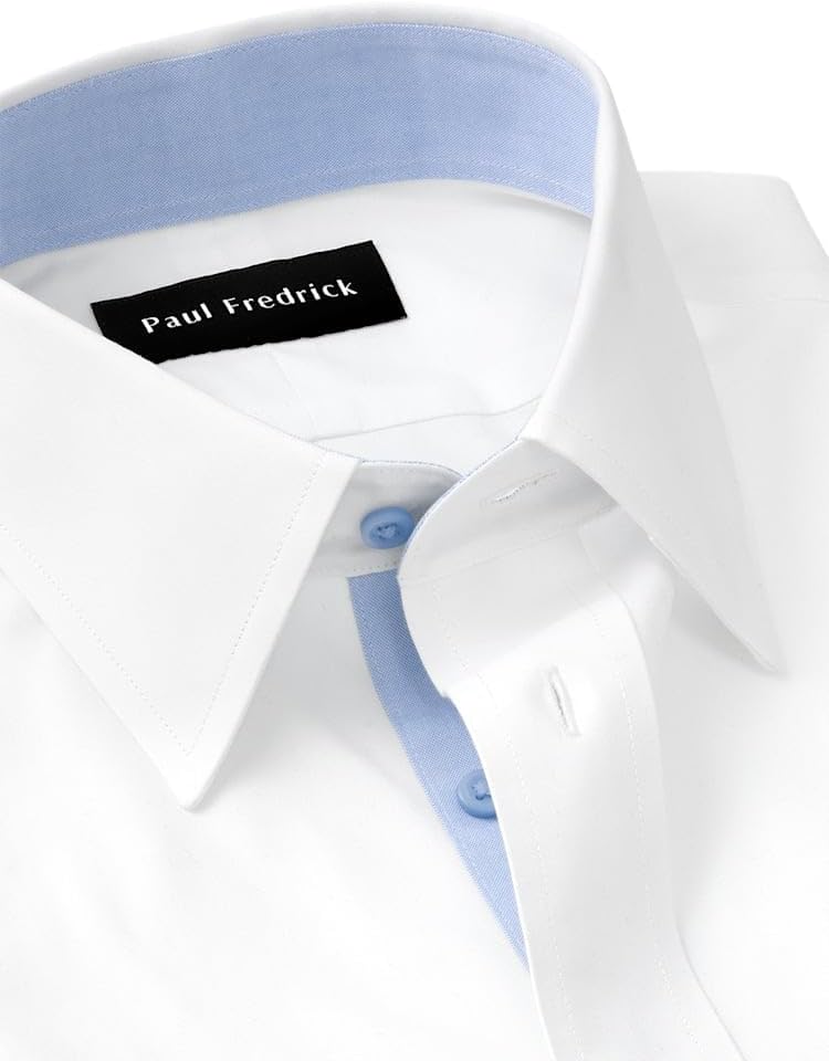 Paul Fredrick Men's Slim Fit Comfort Stretch Non-Iron Solid Dress Shirt