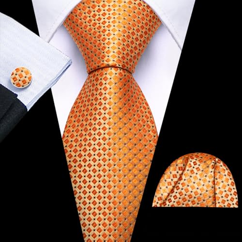 Image of YOHOWA Men Plaid /Striped Ties Set Silk Business Wedding Formal Fashion Necktie and Pocket Square Cufflinks Set