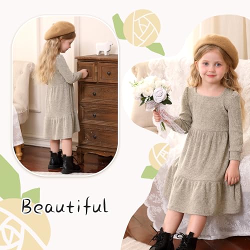 Toddler Girl Baby Dress Square Neck Long Sleeve Solid Color Casual Fall Outfits Winter Clothes for 1-7 Years - Image 3