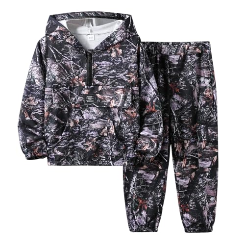 Image of Azmxynol Boys Clothes Kids Little Boy Color Block Half Zip Hoodie & Jogger Pants 2 Piece Outfit Set,4-12 Years