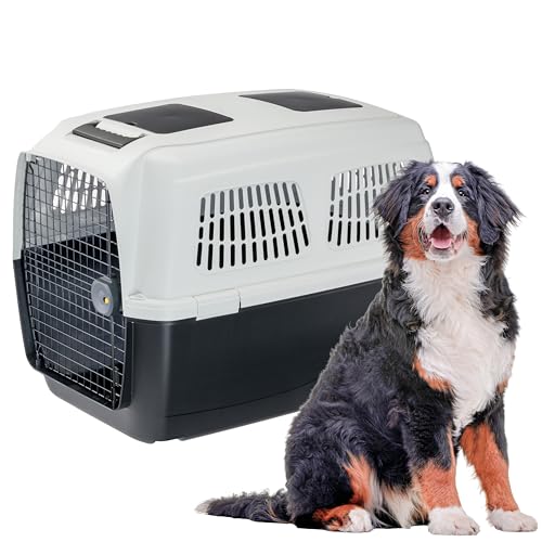 Ferplast Hundetransportbox CLIPPER PLUS, IATA-geeignet, für große Hunde bis 60 kg, sicherer Verschluss, mit Doppelfach für Zubehör, abnehmbarer Griff, 105 x 75 x h 79 cm Ferplast Hundetransportbox CLIPPER PLUS, IATA-geeignet, für große Hunde bis 60 kg, sicherer Verschluss, mit Doppelfach für Zubehör, abnehmbarer Griff, 105 x 75 x h 79 cm