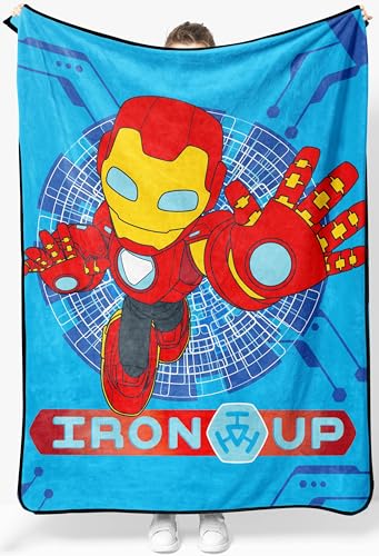 Jay Franco Kids Plush Throw Blanket Soft & Cozy Fleece Throw for Bedroom & Couch Dcor Official Licensed Product Blue - Iron Man & Friends 46x60 - Throw Blanket