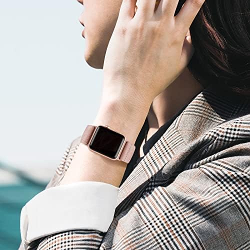 BMBEAR Stretchy Solo Loop Bands Compatible with Apple Watch 42mm 44mm 45mm 49mm Ultra Braided Elastic Weave Nylon Wristbands Women Men Straps for iWatch Series 8/7/6/5/4/3/2/1/SE Pink Sand - 3