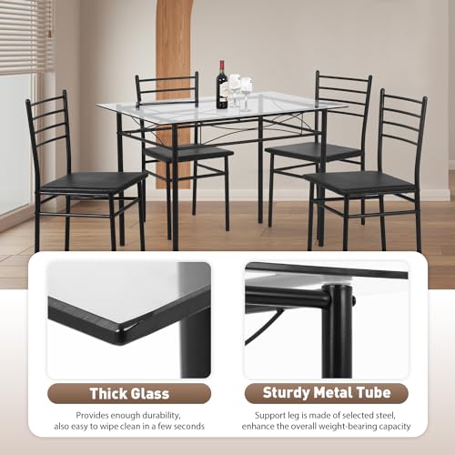 PayLessHere Kitchen Dining Room Table and Chairs Set 5-Piece Classic Dining Table Set for 4,Glass Top Table and 4 Rectangular Modern Chairs with Metal Legs for Dining Room - Image 6
