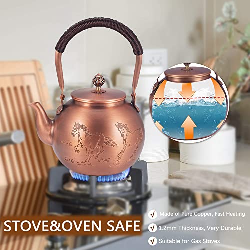 Handmade Solid Copper Tea Pot Kettle Stovetop Teapot Thick Hammered Copper Tea Pot Kettle Stovetop Teapot Made For Stove Top Teapot Infusers For Loose Tea 801 #TOP1