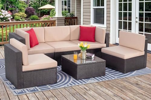 Vongrasig 6 Piece Patio Furniture Set, Small Outdoor Sectional Sofa Couch, All Weather PE Wicker...