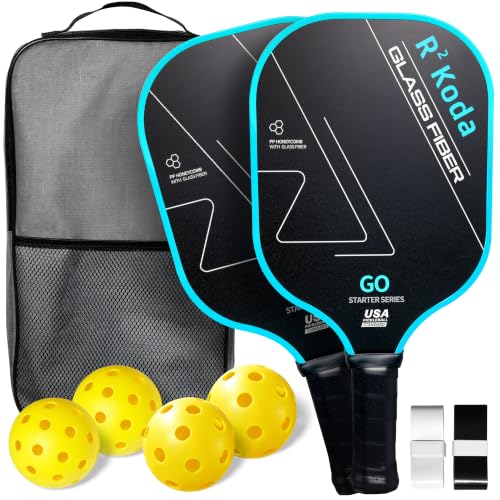 Image of Upgraded Pickleball Paddles Set of 2 or Single Paddle - R Koda USAPA Approved Fiberglass Surface / T700 Raw Carbon Fiber Pickleball Rackets Set for Men & Women