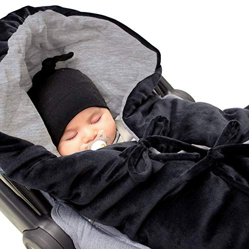 Image of 7AM Enfant Baby Car Seat - Nido Quilted Baby carier Cover, Hooded Soft Plush Lining, Stroller | (Black, Small 0-6M)