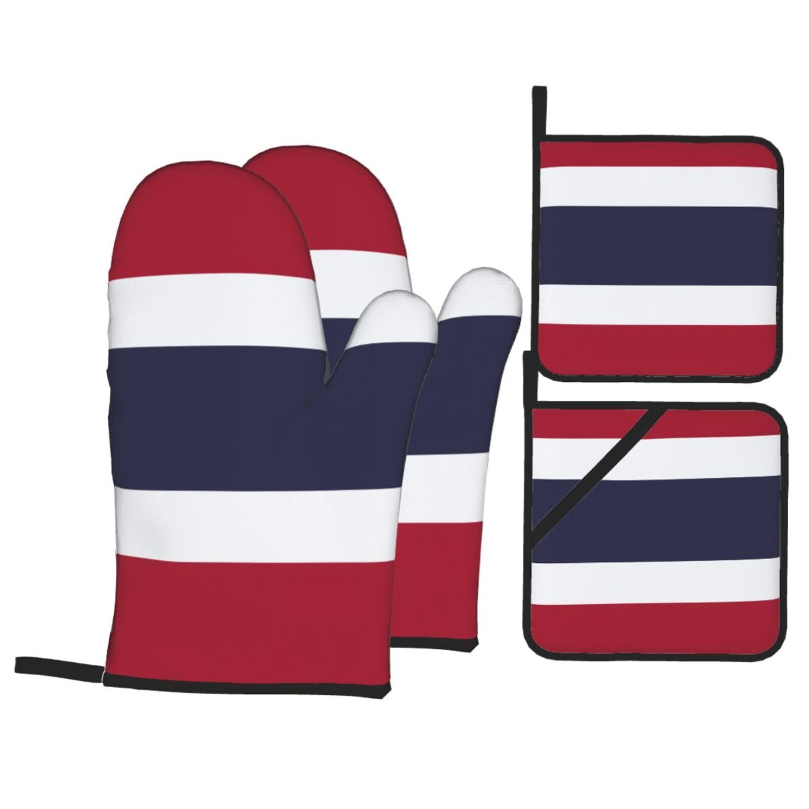 Nimongt Black Thailand Flag Print Heat-Resistant 4-Piece Oven Kitchen Gloves For Baking Cooking Microwaving Essentials