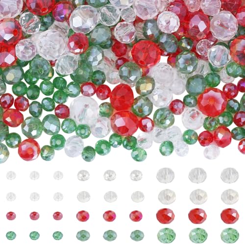 SUNNYCLUE 1 Box 1000Pcs 12 Colors Christmas Crystal Bead White Red Green Glass Beads Bulk AB Colorful Electroplate Round Gemstone Loose Spacer Bead for Bracelet jewellery Making DIY Necklace Crafting
