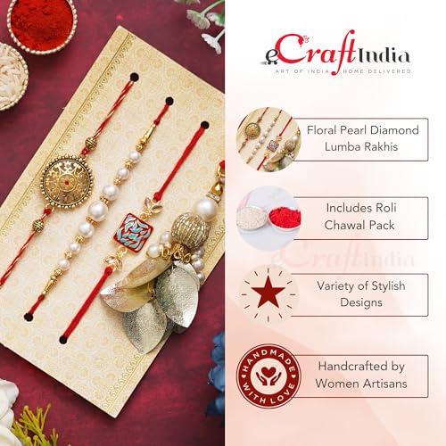 Image of eCraftIndia Designer Peacock Rakhi, Lord Krishna Idol Playing Flute Under Tree with Cow and Calf Showpiece, Roli Chawal Pack, Raksha Bandhan Greeting Card