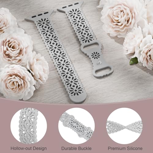 Image of Slim Lace Hollow-out Floral Silicone Bands Compatible with Apple Watch Band | Soft Thin Engraved Band Compatible with iWatch Band 38mm 40mm 41mm 42mm 44mm 45mm 46mm 49mm Series 11 10 9 8 7 SE 6 5 4 Ultra