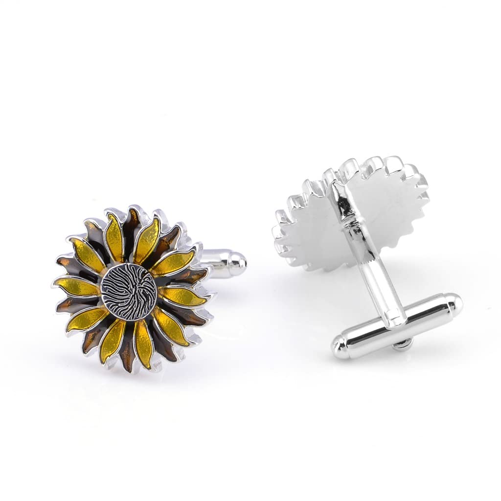 RWRAPS Gemelos Gota Pegamento Sol Flor Francés Gemelos Camisa Manga Uñas Girasol Gemelos (D como se Muestra)