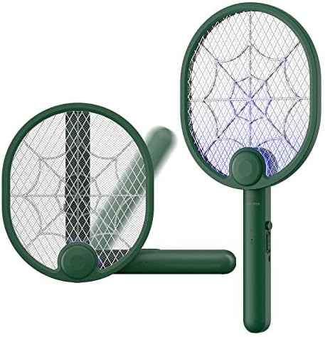 Buzbug Matamoscas eléctrico, matamosquitos recargable tipo C, plegable, doble mano y modo Zap automático, potente raqueta de 3800 V - WD956A (verde)