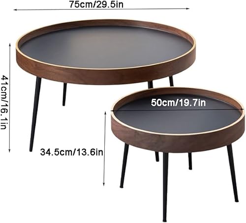 Miniatura 3 de Mesa de Centro Round Nesting Coffee Table Set of 2 Small Round Side Table Wooden Sofa Table with Metal Legs for Living Room Apartment Tea Table