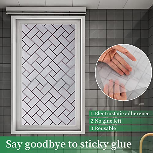 Window Privacy Film,Frosted Glass Window Film Lattice Decoration Electrostatic Non-Adhesive Opaque Ultraviolet Protection Thermal Control Sticker,For Home Bathroom Office, 17.5 X 78.7 Inches, Silver #TOP4