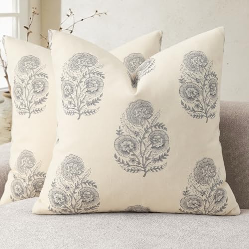Image of YCOLL Vintage Floral Print Pillow Covers 18x18 Set of 2 Patterned Accent Decorative Cushion Covers Modern Farmhouse Throw Pillow Covers for Sofa Couch Chair Bed Living Room Home Decor, Quiet Gray