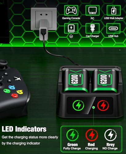 Image of DINOSTRIKE 2X 6200mWh Battery Pack Compatible with Xbox Controller Fast Charging Rechargeable USB Charger Station