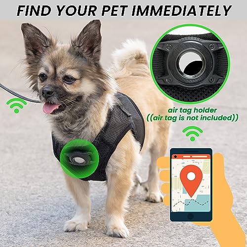 JVVGPET Dog Harness with Airtag Holder for Small Dogs, Puppy, Cats - No Pull Step in Small Dog Harness and Reflective Dog Leash Set for Walking Training Travel Grooming Outdoor