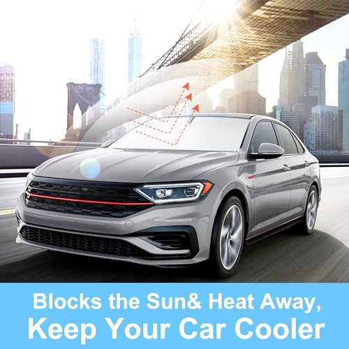 Image of Windshield Sun Shade Custom Fit for 2019 2020 2021 2022 2023 2024 2025 2026 Volkswagen VW Jetta Accessories Foldable Sunshade Sun Blocker Protect Car from Sun Rays & Heat Damage Keep Car Cooler