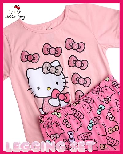 Image of Hello Kitty Girls Legging Set - 2 Piece Short Sleeve Graphic Tee Shirt for Girls and Matching Leggings for Kids Clothing Set
