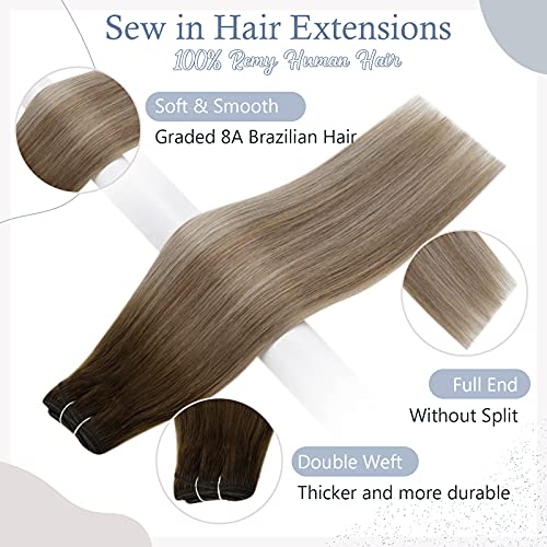 Easyouth 16Inch One Pack Weft Hair Extensions And One Pack Weft Hair Extensions Human Hair Color Brown To Ash Brown Mixed Light Blonde #TOP4