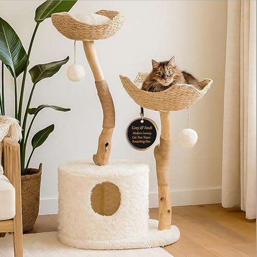 Torre para gatos COZY & FETCH con poste para rascar de madera miniatura 1