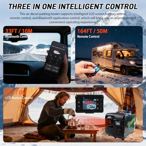 Image of 8KW Diesel Heater, 12V /24V All-in-One Parking Heater, Diesel Air Heater with LCD Screen, Bluetooth APP, Heat-Resistant Protective Sleev and 1.2 Gal Fuel Tank for RVs, Campers and Trucks