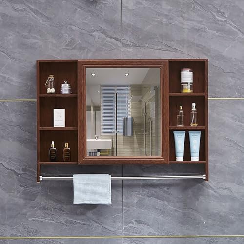 White Bathroom Mirror Cabinet with Storage, Vanity Makeup Mirror & Medicine Cabinet, 80Cm Wall-Mounted Bathroom Vanity Mirror with Sweater Rod, Stylish & Functi,100cm-Brown