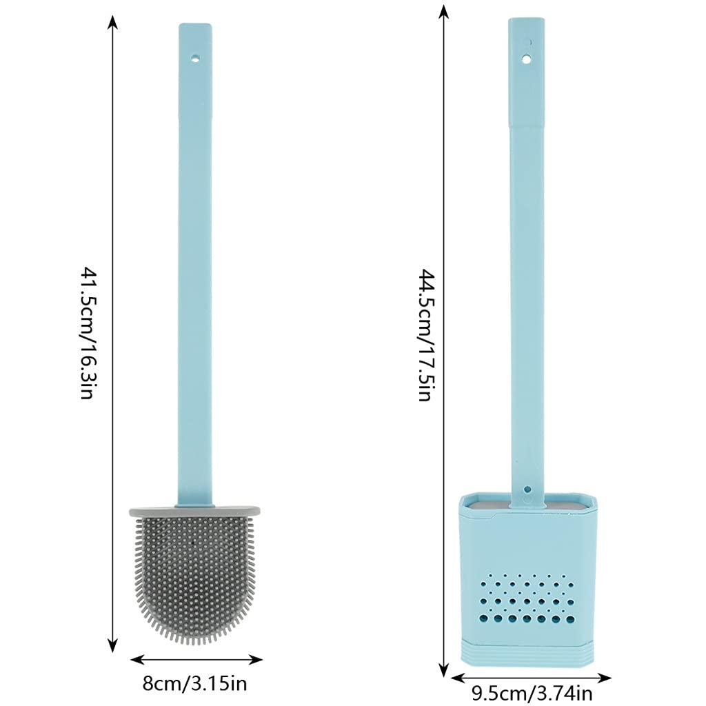 2 Piezas Limpiador Profundo a Prueba de Fugas de Agua con Base de Silicona WC Cabeza Plana Cepillo de cerdas Suaves Flexibles Juego de Soporte de Secado rápido (Azul)