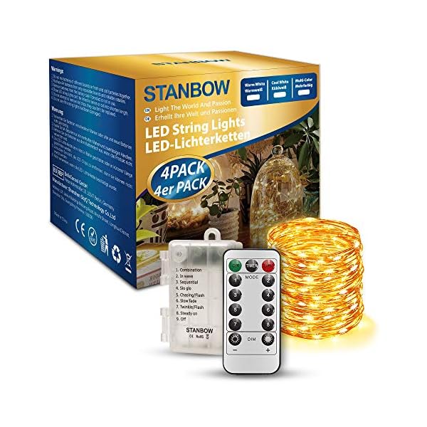 STANBOW 4x10M LED Lichterkette Batterie mit Fernbedienung, 8 Modi und Timer, IP65 wasserdichte Innen Außenlichterkette… – Bild 8