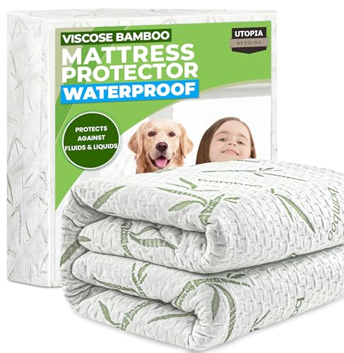 Image of Utopia Bedding Waterproof Mattress Protector Twin XL Size Bed, Premium 200 GSM Bamboo Viscose Cooling Mattress Cover, Soft and Breathable, Fitted Style with 15 Inches Deep Stretchable Pockets