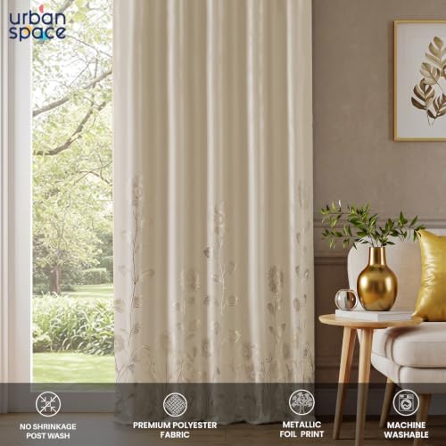Image of Urban Space 100% True Blackout Curtains for Window, Gold Foil Printed Blackout Curtains, Blackout Decorative Window Curtain Eyelet with Tieback, 1 Piece Curtain for Living Room (Reva Beige, 5 Feet)