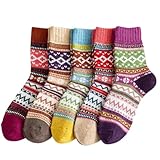 [AQshop] チラ見せ 靴下 レディース 柄 ソックス クルー丈 22-25cm 5足セット (フリーサイズ, ノルディック柄A)